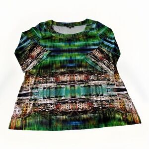 3/$25 Sale! Lior‎ Paris Women's Top XL Colorful City Scene Pattern